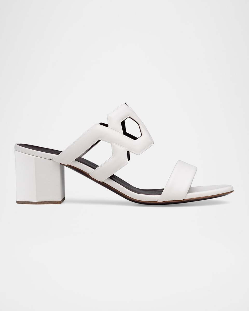 Leather Block-Heel Slide Sandals